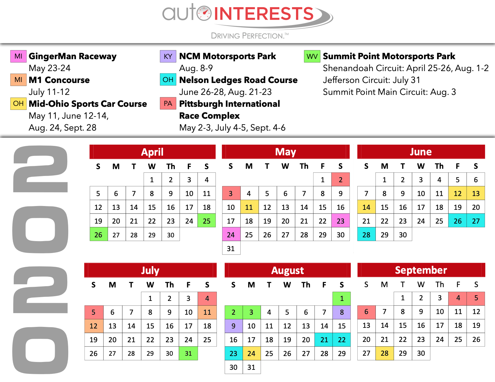 AutoInterests 2020 Schedule